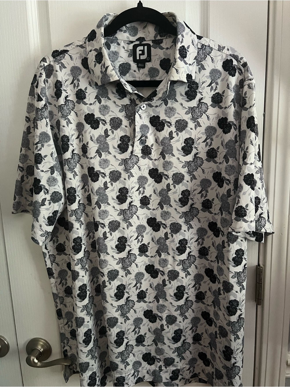 FootJoy Men’s White Polo with Black & Gray Floral Print